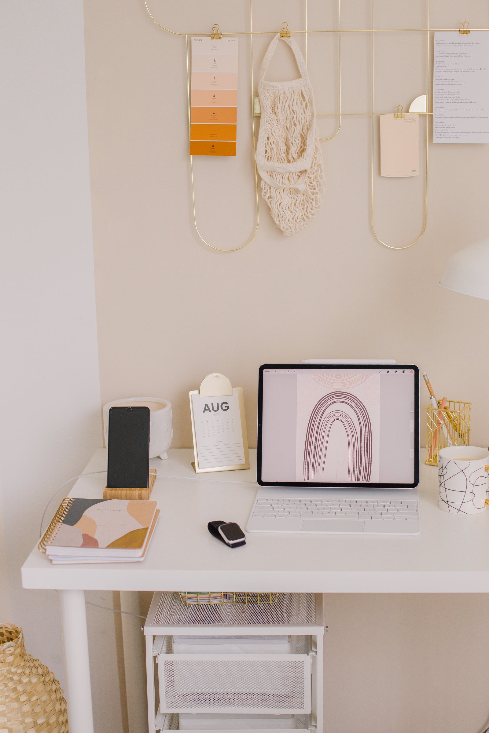 Illustrative stock  -  bright home-office desk detail. Not ReStructure AI staff or output.